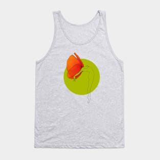 Orange red poppy flower head girl on olive green background · Flower Woman Poppy, clear illustration Tank Top